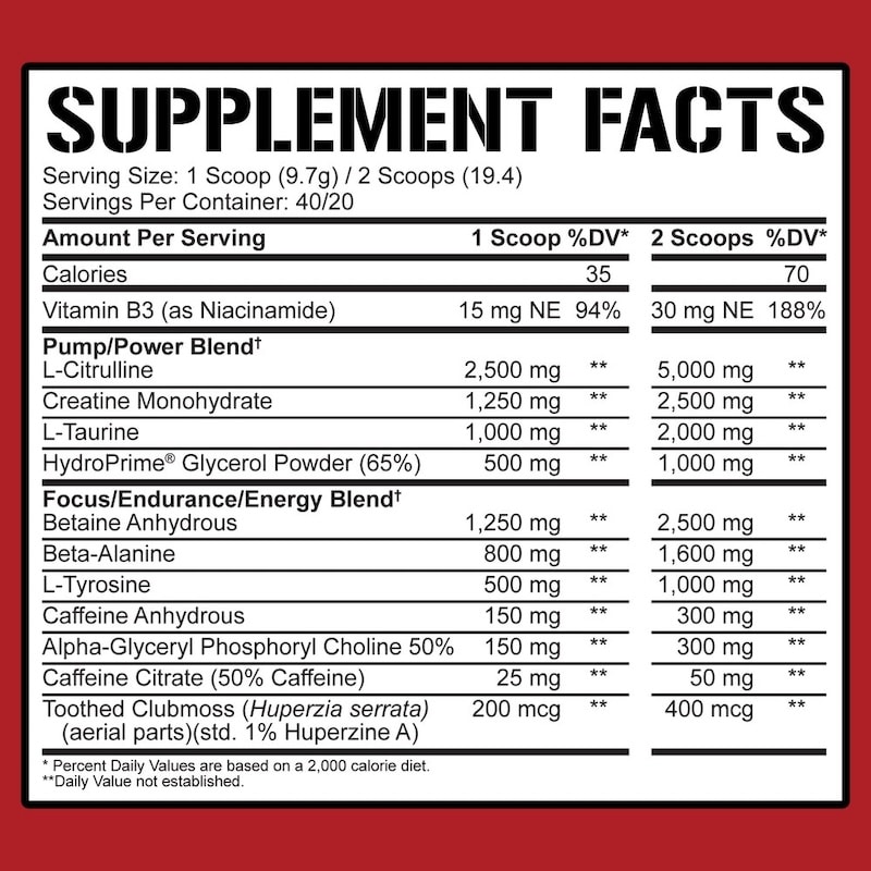 5% KILL IT nutrition and supplement facts label