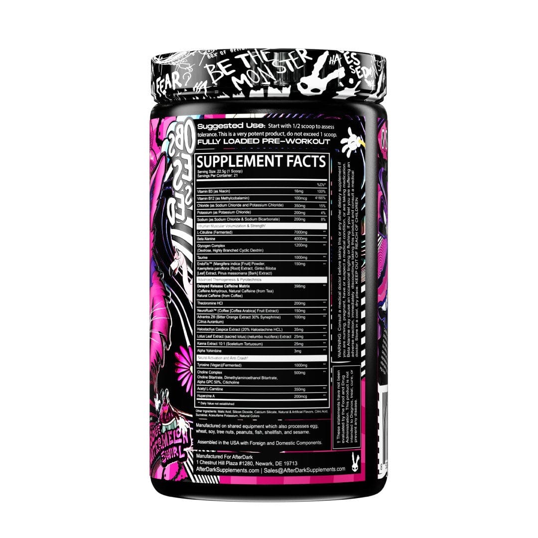 AfterDark VOID Preworkout nutrition and supplement facts label