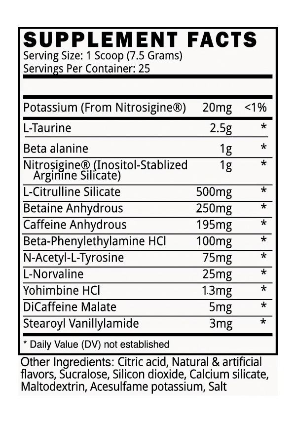 BLACKSTONE DUST RELOADED nutrition and supplement facts label