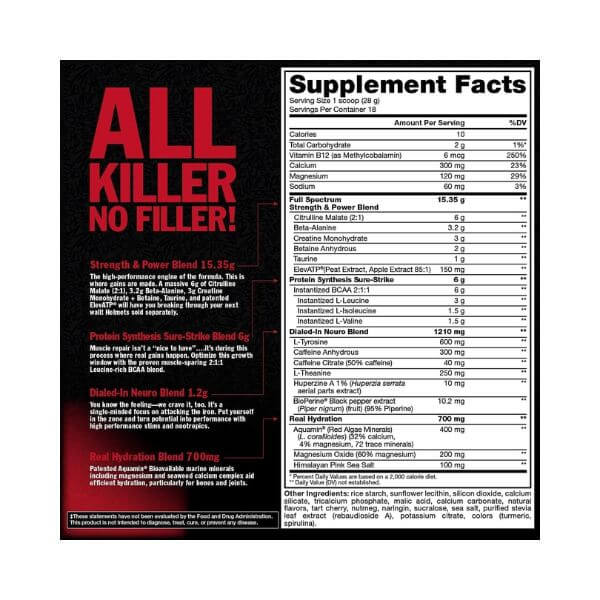 Mutant ALL IN nutrition and supplement facts label